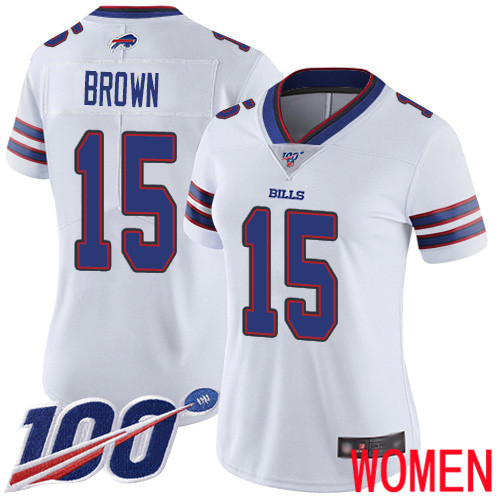 Women Buffalo Bills #15 John Brown White Vapor Untouchable Limited Player 100th Season NFL Jersey